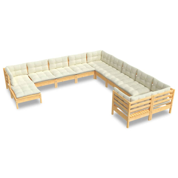 vidaXL 11-piece Garden Lounge Set with Cream Cushions Pine Wood