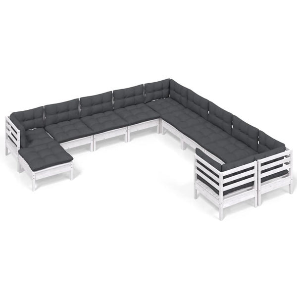 vidaXL 11-pc. Garden Lounge Set with Cushions White Pinewood