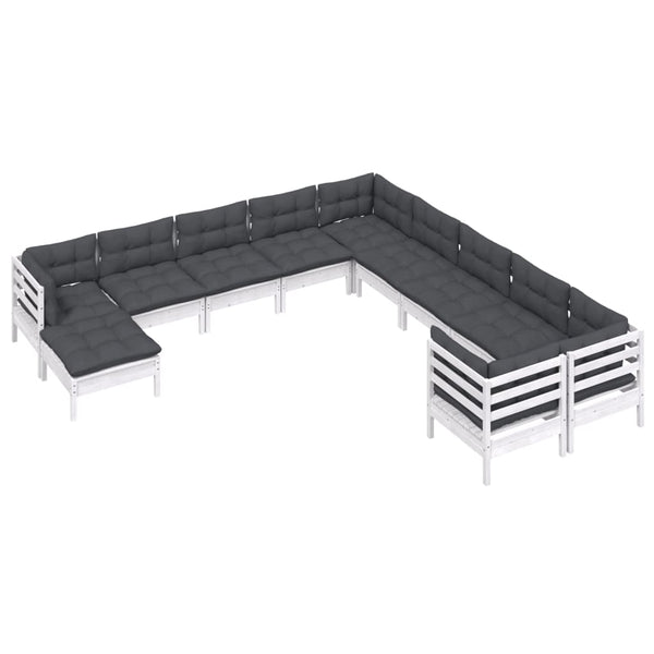 vidaXL 11-pc. Garden Lounge Set with Cushions White Pinewood