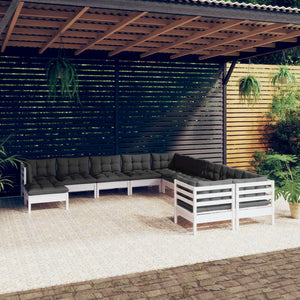 vidaXL 11-pc. Garden Lounge Set with Cushions White Pinewood