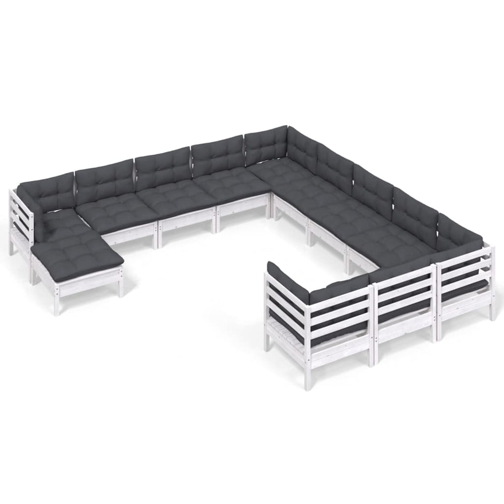 vidaXL 12-Piece Garden Lounge Set with Cushions White Pine Wood
