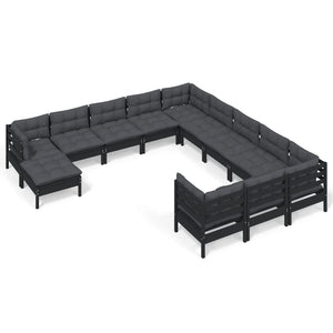 vidaXL 12-Piece Garden Lounge Set with Cushions Black Pinewood
