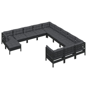 vidaXL 12-Piece Garden Lounge Set with Cushions Black Pinewood