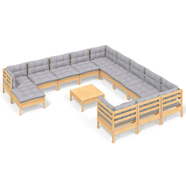 vidaXL 13-Piece Garden Lounge Set with Grey Cushions Pinewood