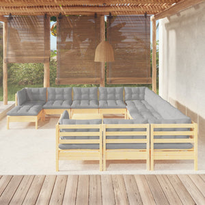 vidaXL 13-Piece Garden Lounge Set with Grey Cushions Pinewood
