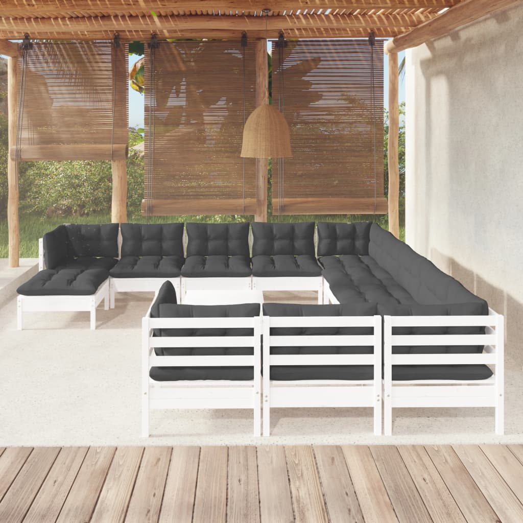 vidaXL 13-Piece Garden Lounge Set with Cushions White Pine Wood