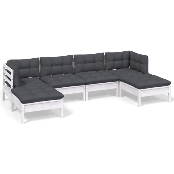 vidaXL 6-Piece Garden Lounge Set with Cushions White Pinewood