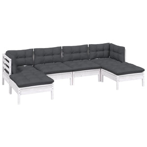 vidaXL 6-Piece Garden Lounge Set with Cushions White Pinewood