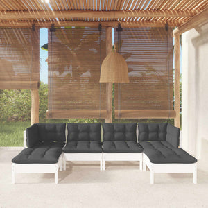 vidaXL 6-Piece Garden Lounge Set with Cushions White Pinewood
