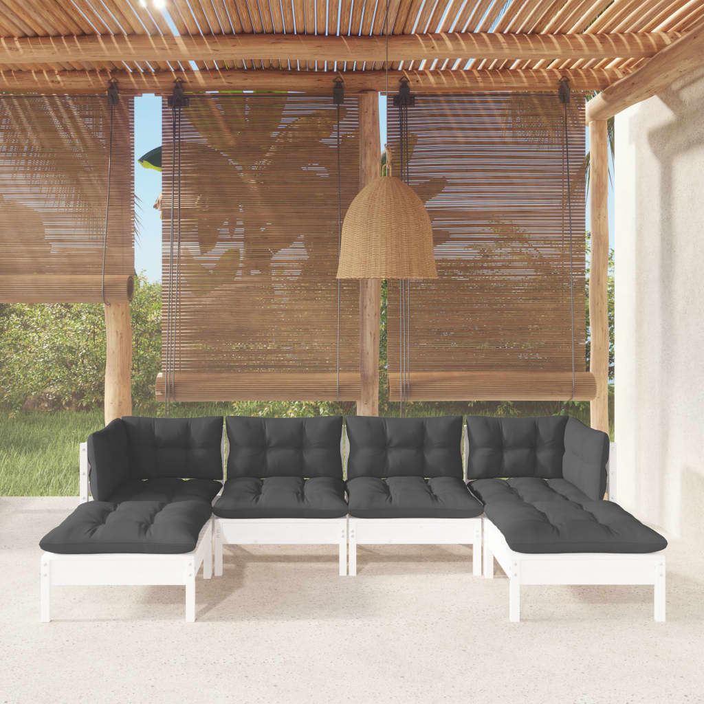 vidaXL 6-Piece Garden Lounge Set with Cushions White Pinewood