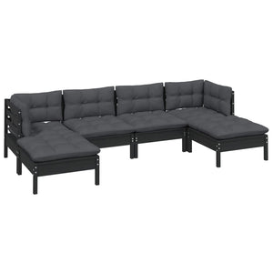 vidaXL 6-piece Garden Lounge Set with Cushions Black Pinewood