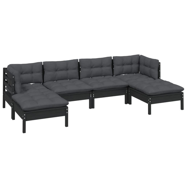 vidaXL 6-piece Garden Lounge Set with Cushions Black Pinewood