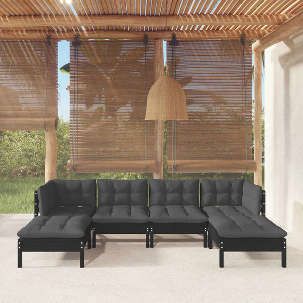 vidaXL 6-piece Garden Lounge Set with Cushions Black Pinewood