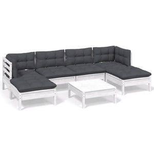 vidaXL 7-Piece Garden Lounge Set with Cushions White Pine Wood