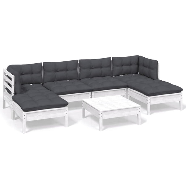 vidaXL 7-Piece Garden Lounge Set with Cushions White Pine Wood