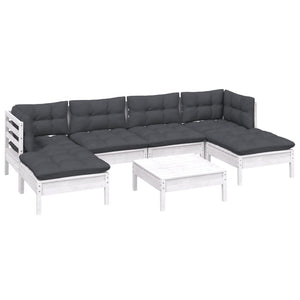 vidaXL 7-Piece Garden Lounge Set with Cushions White Pine Wood