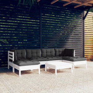 vidaXL 7-Piece Garden Lounge Set with Cushions White Pine Wood