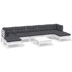 vidaXL 8-piece Garden Lounge Set with Cushions White Pinewood