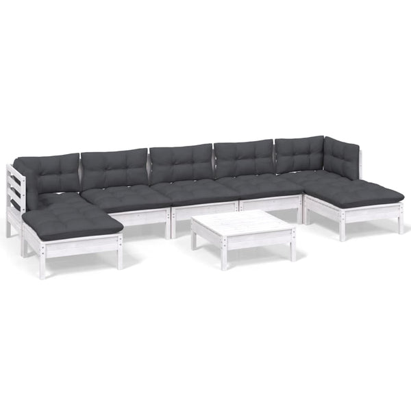 vidaXL 8-piece Garden Lounge Set with Cushions White Pinewood