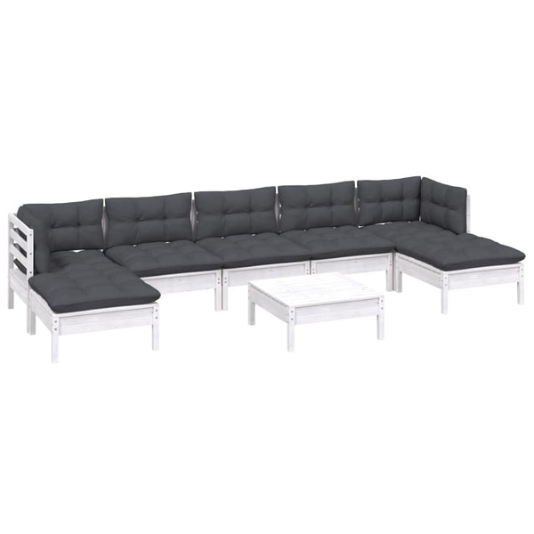 vidaXL 8-piece Garden Lounge Set with Cushions White Pinewood