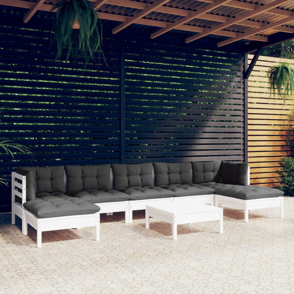 vidaXL 8-piece Garden Lounge Set with Cushions White Pinewood
