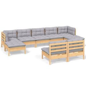 vidaXL 9-piece Garden Lounge Set with Grey Cushions Pine Wood