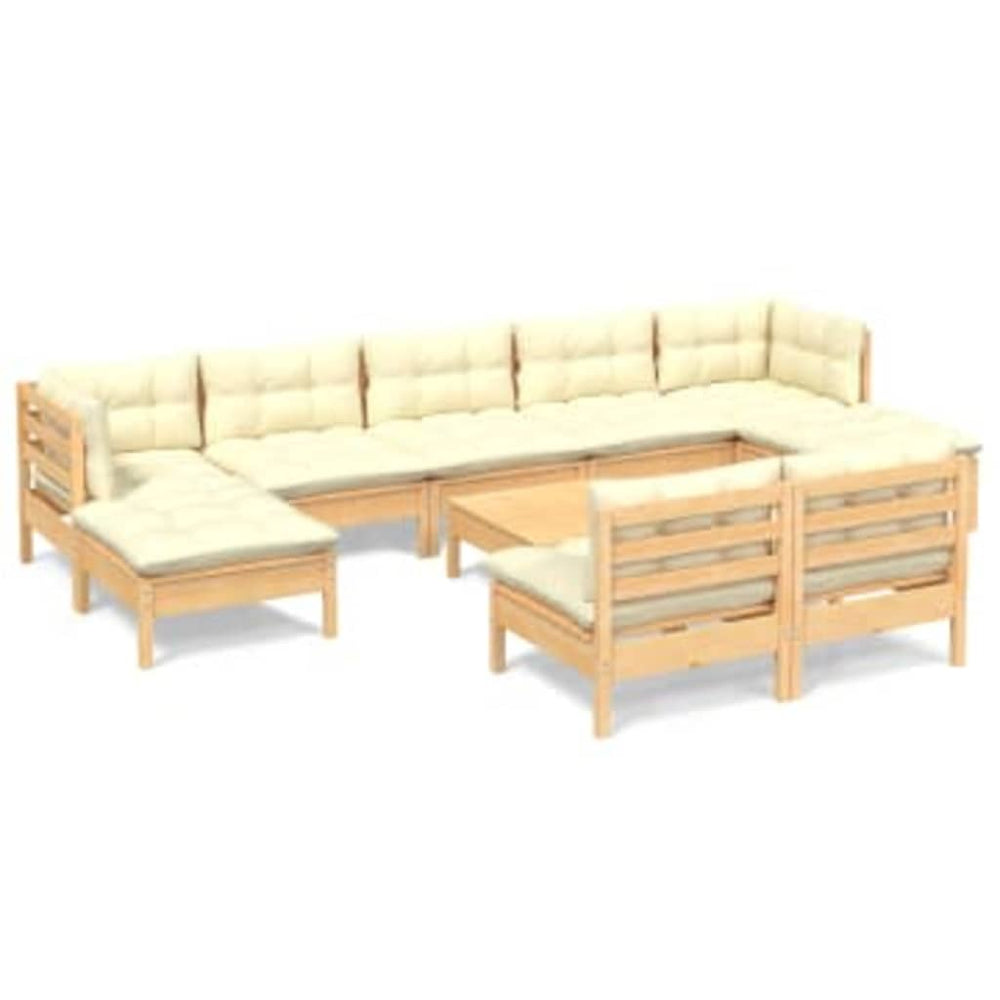 vidaXL 10-piece Garden Lounge Set with Cream Cushions Pine Wood