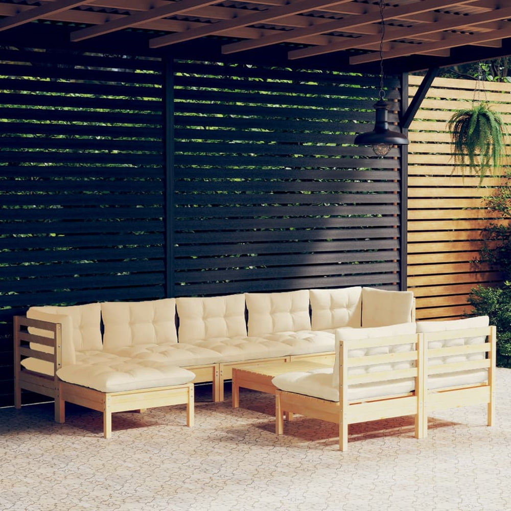 vidaXL 10-piece Garden Lounge Set with Cream Cushions Pine Wood