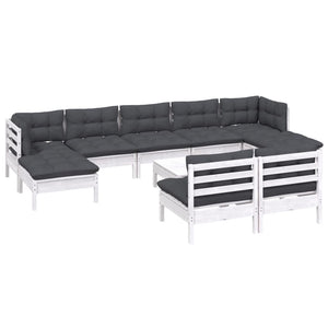 vidaXL 10-piece Garden Lounge Set with Cushions White Pinewood