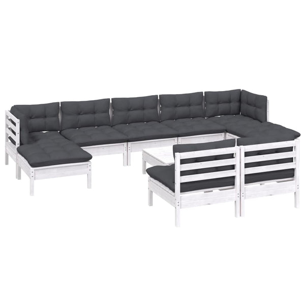 vidaXL 10-piece Garden Lounge Set with Cushions White Pinewood
