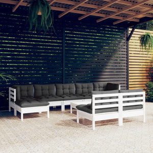 vidaXL 10-piece Garden Lounge Set with Cushions White Pinewood