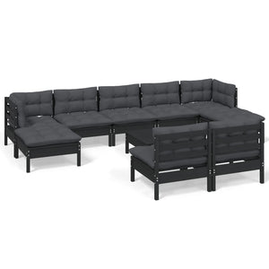 vidaXL 10-Piece Garden Lounge Set with Cushions Black Pinewood