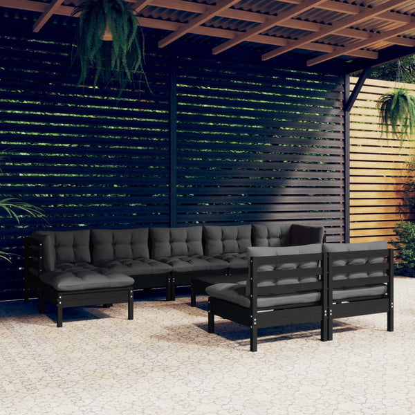 vidaXL 10-Piece Garden Lounge Set with Cushions Black Pinewood