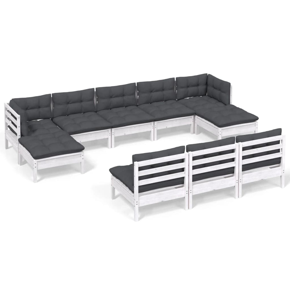 vidaXL 10-piece Garden Lounge Set with Cushions White Pinewood