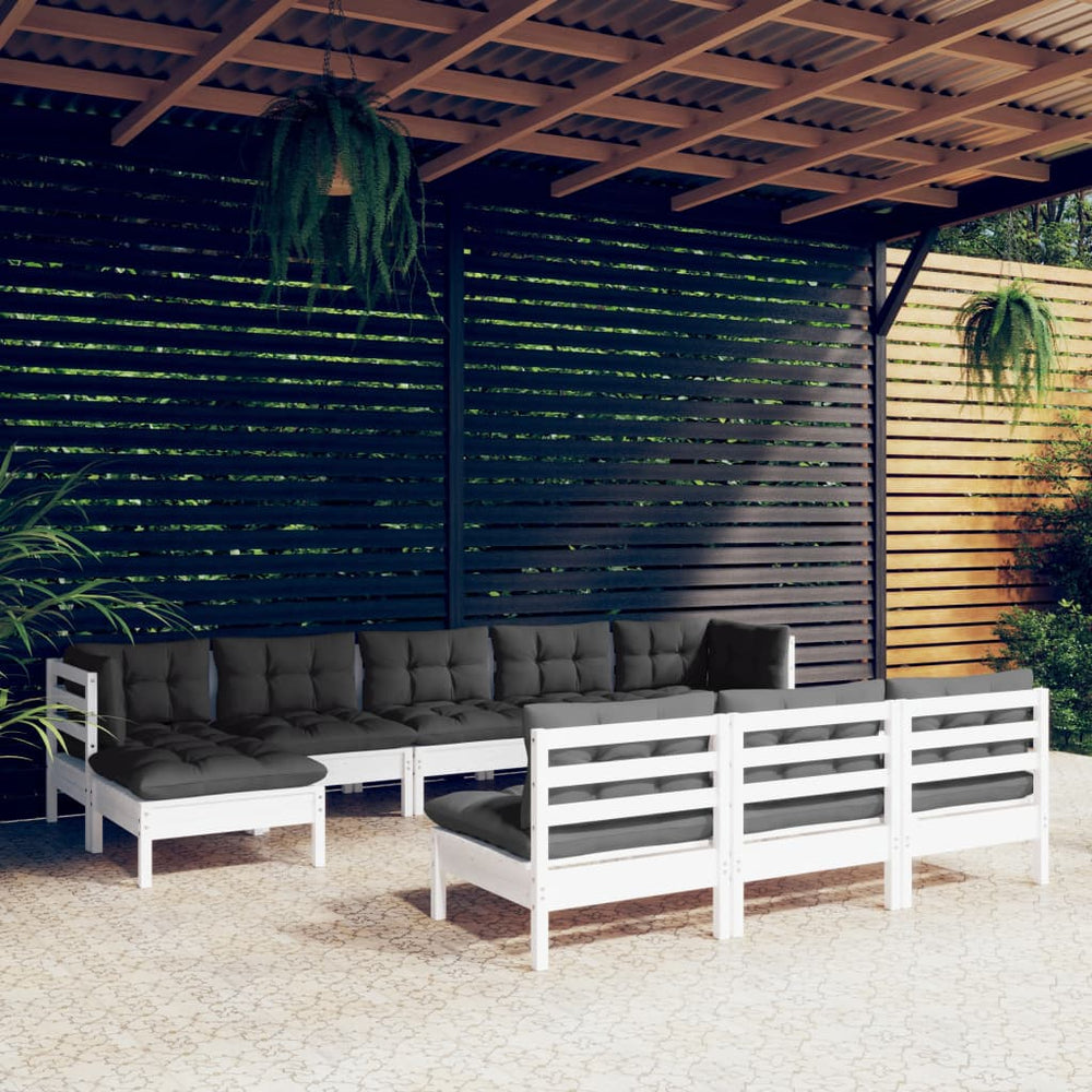 vidaXL 10-piece Garden Lounge Set with Cushions White Pinewood