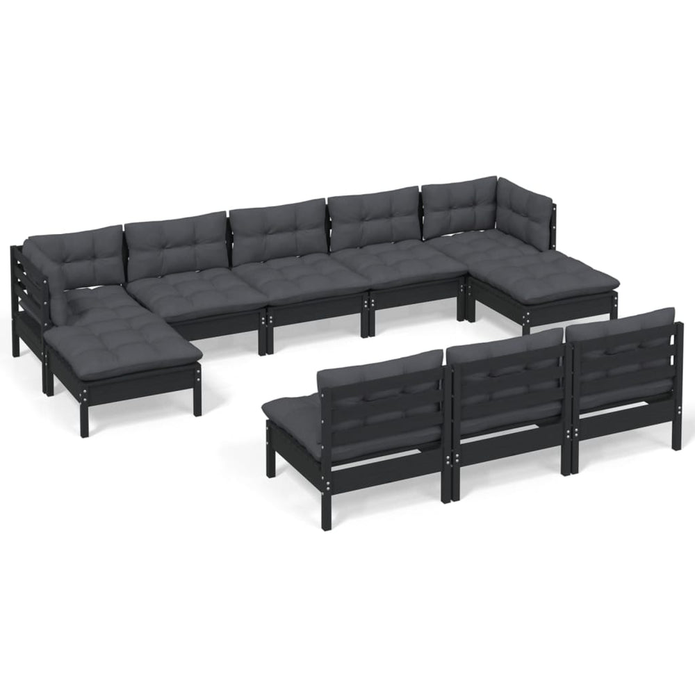 vidaXL 10-Piece Garden Lounge Set with Cushions Black Pinewood