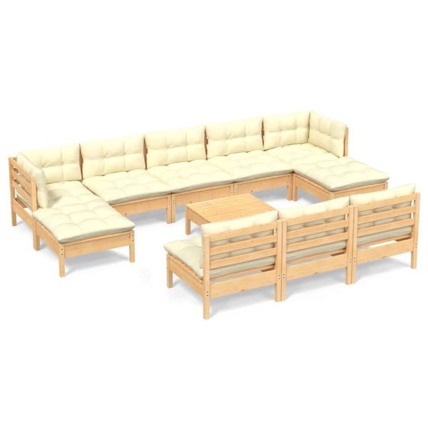 vidaXL 11-piece Garden Lounge Set with Cream Cushions Pine Wood