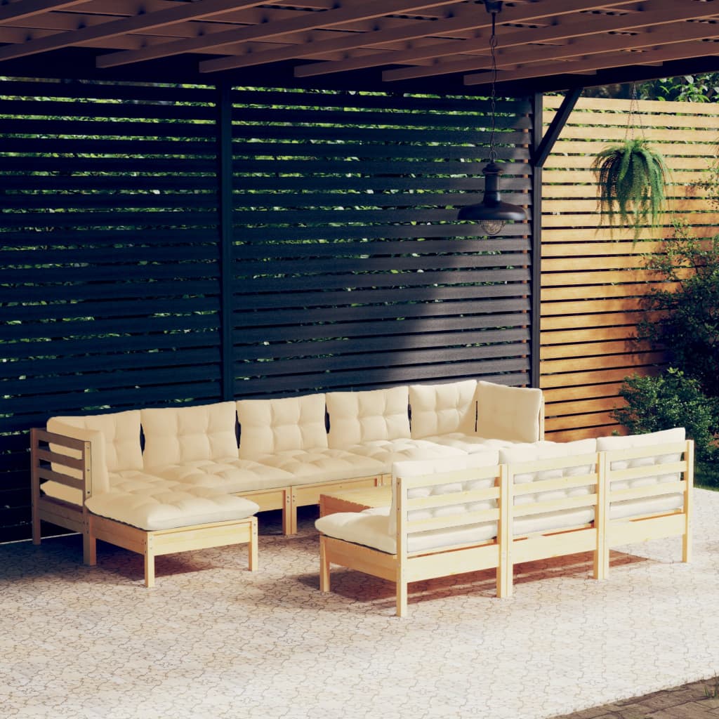 vidaXL 11-piece Garden Lounge Set with Cream Cushions Pine Wood