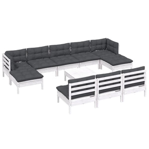 vidaXL 11-pc. Garden Lounge Set with Cushions White Pinewood