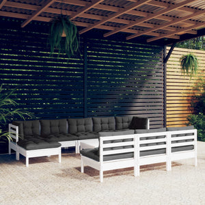 vidaXL 11-pc. Garden Lounge Set with Cushions White Pinewood