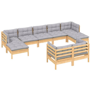 vidaXL 9-piece Garden Lounge Set with Grey Cushions Solid Pine Wood