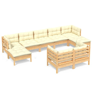 vidaXL 9-piece Garden Lounge Set with Cream Cushions Solid Pine Wood