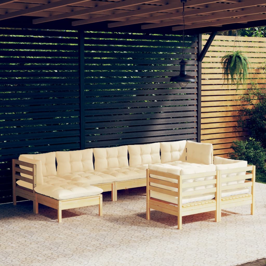 vidaXL 9-piece Garden Lounge Set with Cream Cushions Solid Pine Wood