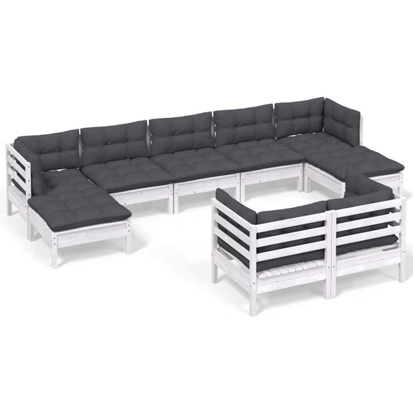 vidaXL 9-piece Garden Lounge Set with Cushions White Solid Pine Wood