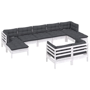 vidaXL 9-piece Garden Lounge Set with Cushions White Solid Pine Wood