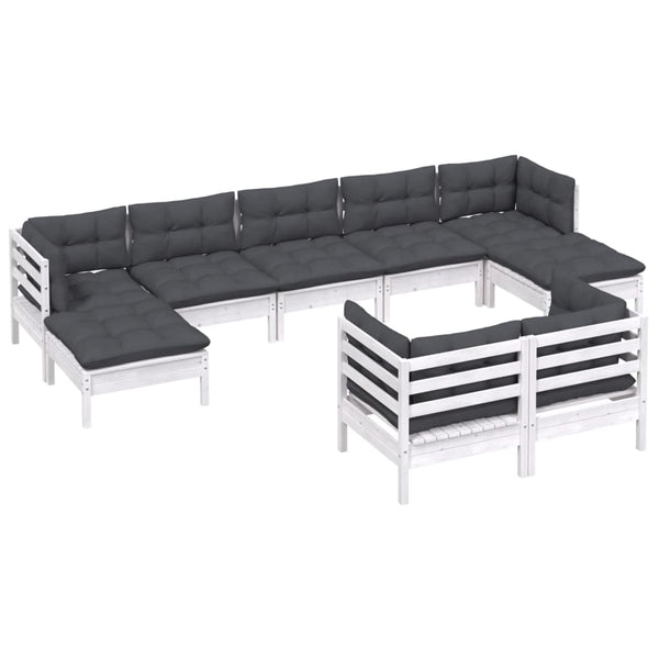 vidaXL 9-piece Garden Lounge Set with Cushions White Solid Pine Wood