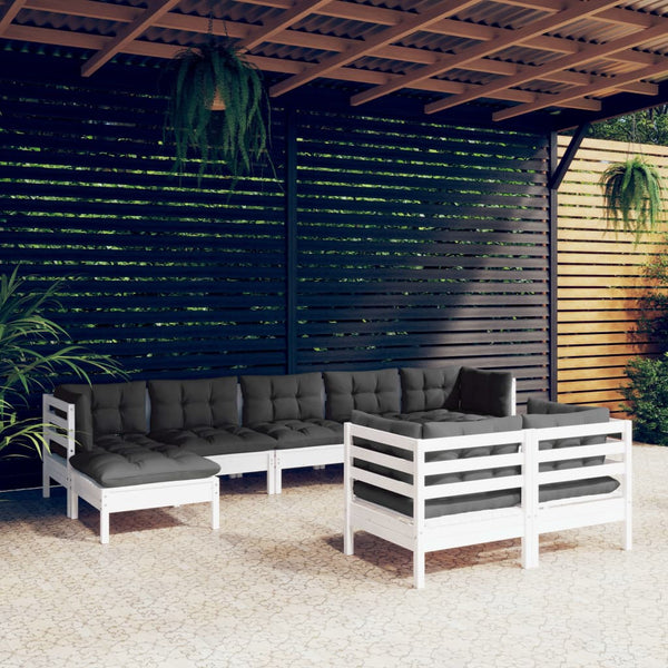 vidaXL 9-piece Garden Lounge Set with Cushions White Solid Pine Wood