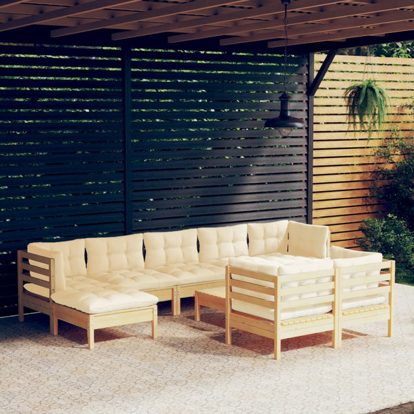 vidaXL 10-piece Garden Lounge Set with Cream Cushions Solid Pine Wood