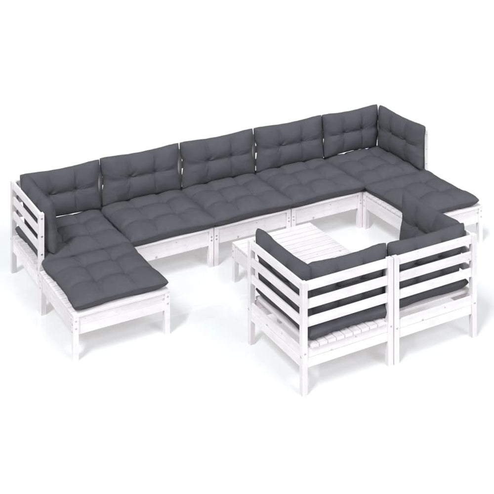 vidaXL 10-Piece Garden Lounge Set with Cushions White Solid Pine Wood