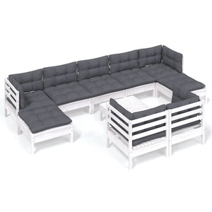 vidaXL 10-Piece Garden Lounge Set with Cushions White Solid Pine Wood